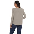 thumbnail image 4 of Asklazy Women's Ribbed Knit V-Neck Tie Front Long Sleeve Slim Fit Casual Tunic Tops,US Size,Khaki,2XL, 4 of 9