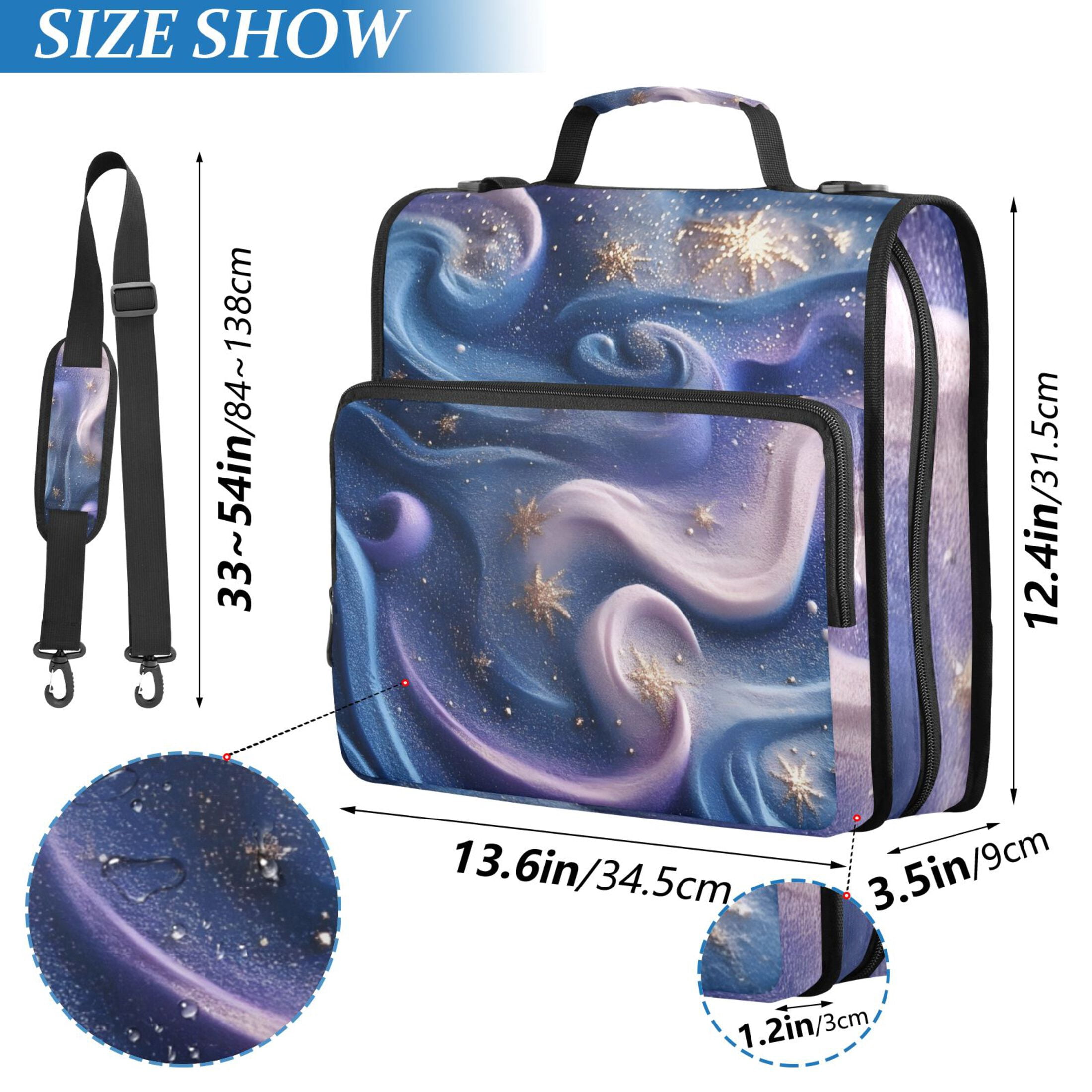 3 Ring Zipper Binder with Shoulder Strap Waterproof Trapper Keeper 2 Inch D-Ring 500 Sheets Capacity 3d Starry Sky