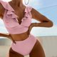 thumbnail image 2 of MKLEKYY Trajes De Baño Hombre Natacion New Multicolor Ruffled V Neck Split Swimsuit High Waist Split Bikini Women'S, 2 of 4