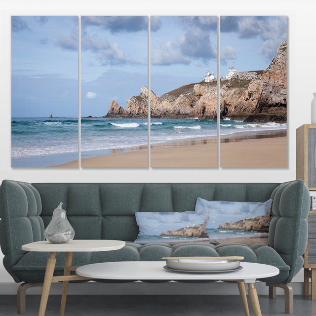 Coastline with Lighthouse Panorama - Extra Large Seashore Canvas Art