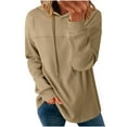 thumbnail image 2 of HVOBTTY Women's Long Sleeved T Shirt, Fall and Winter Tops for Women, Women's Casual Solid Color Knit Long Sleeve Drawstring Hooded Lightweight Athletic Top Beige, Beige, 2 of 4