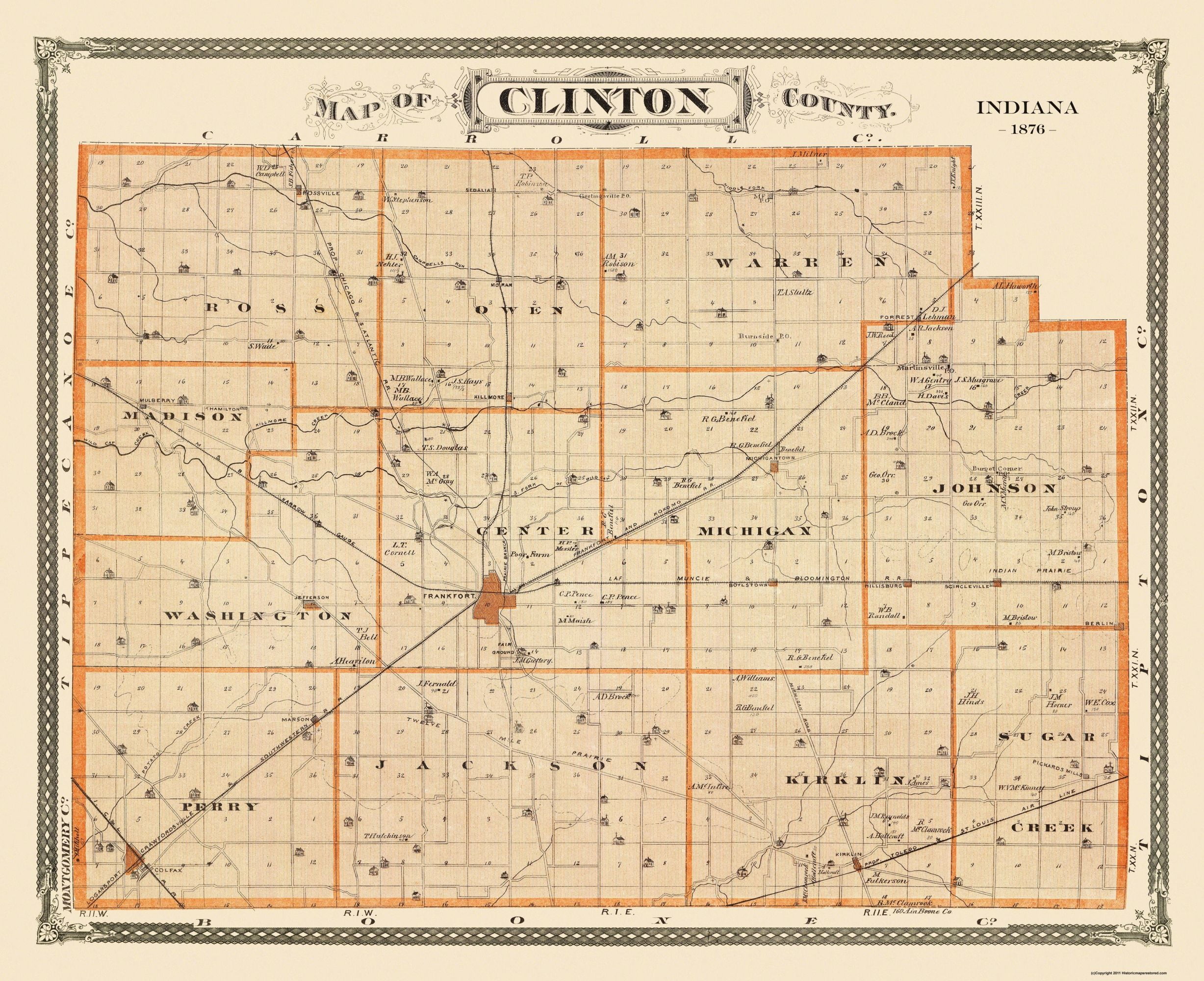 Clinton Indiana Landowner Andreas 1876 28.25 x 23