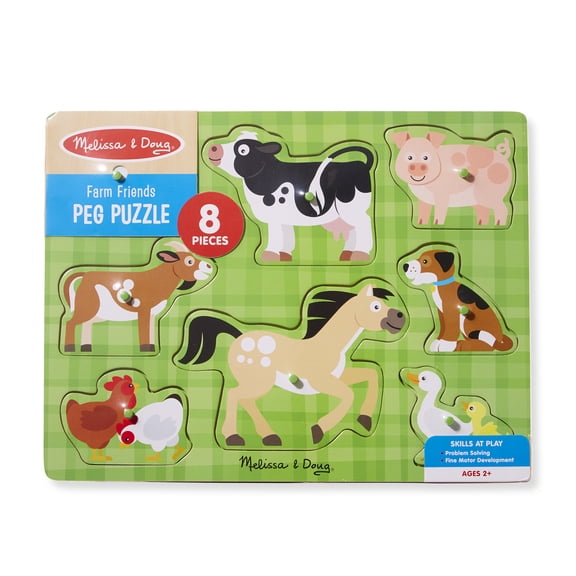 Melissa & Doug Wooden Farm Friends Animals Peg Puzzle – 8 pcs