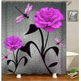 thumbnail image 3 of 4PCS/Set Dewy Royal Blue Rose Shower Curtain, Valentine's Day Gift Elegant Floral Romantic Flower Bathroom Decor, Fabric Black Bath Curtain, Non-Slip Bathroom Floor Mat Toilet Rug, Blue, 3 of 7