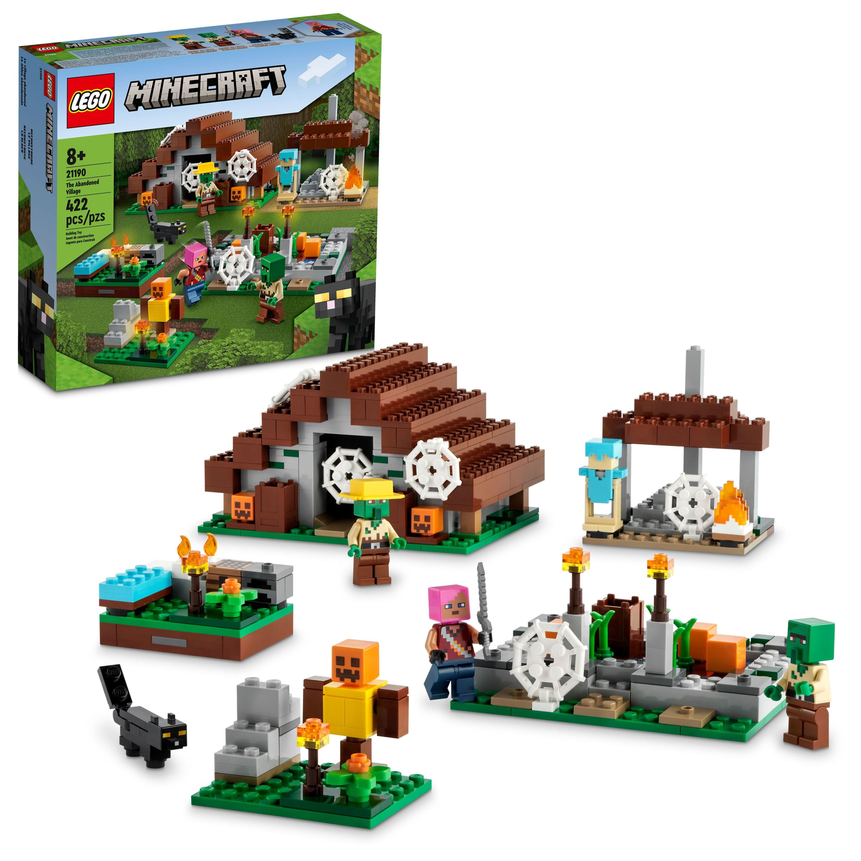 LEGO Minecraft The Abandoned Village Construction Set 21190 With Zombie Hunter Campsite, Workshop, House and Farm Toy, Plus Villager and Cat Figures