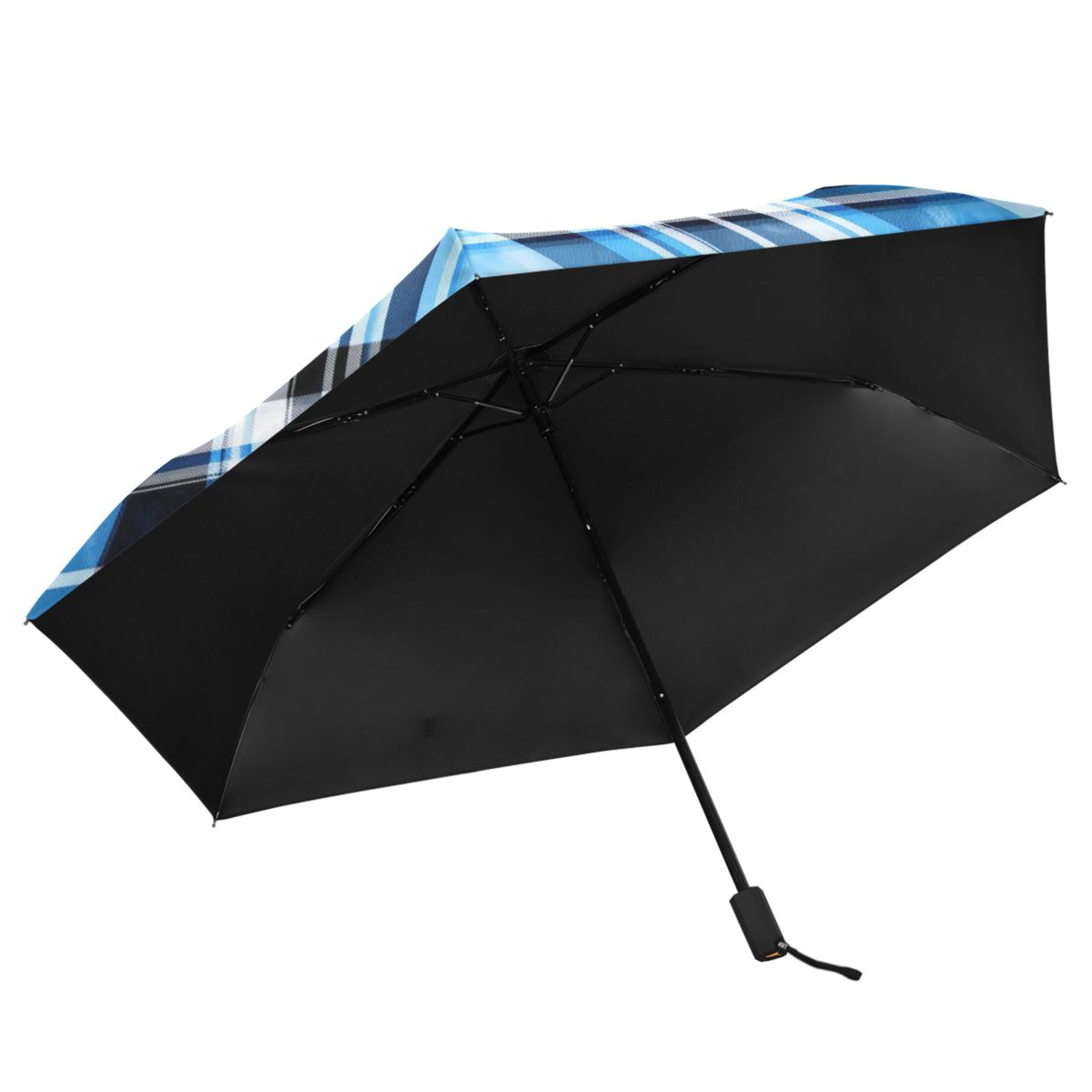ALAZA Blue Checkered Grid Pattern UPF 50+ Compact Folding Umbrella for Rain Travel Umbrella Packable