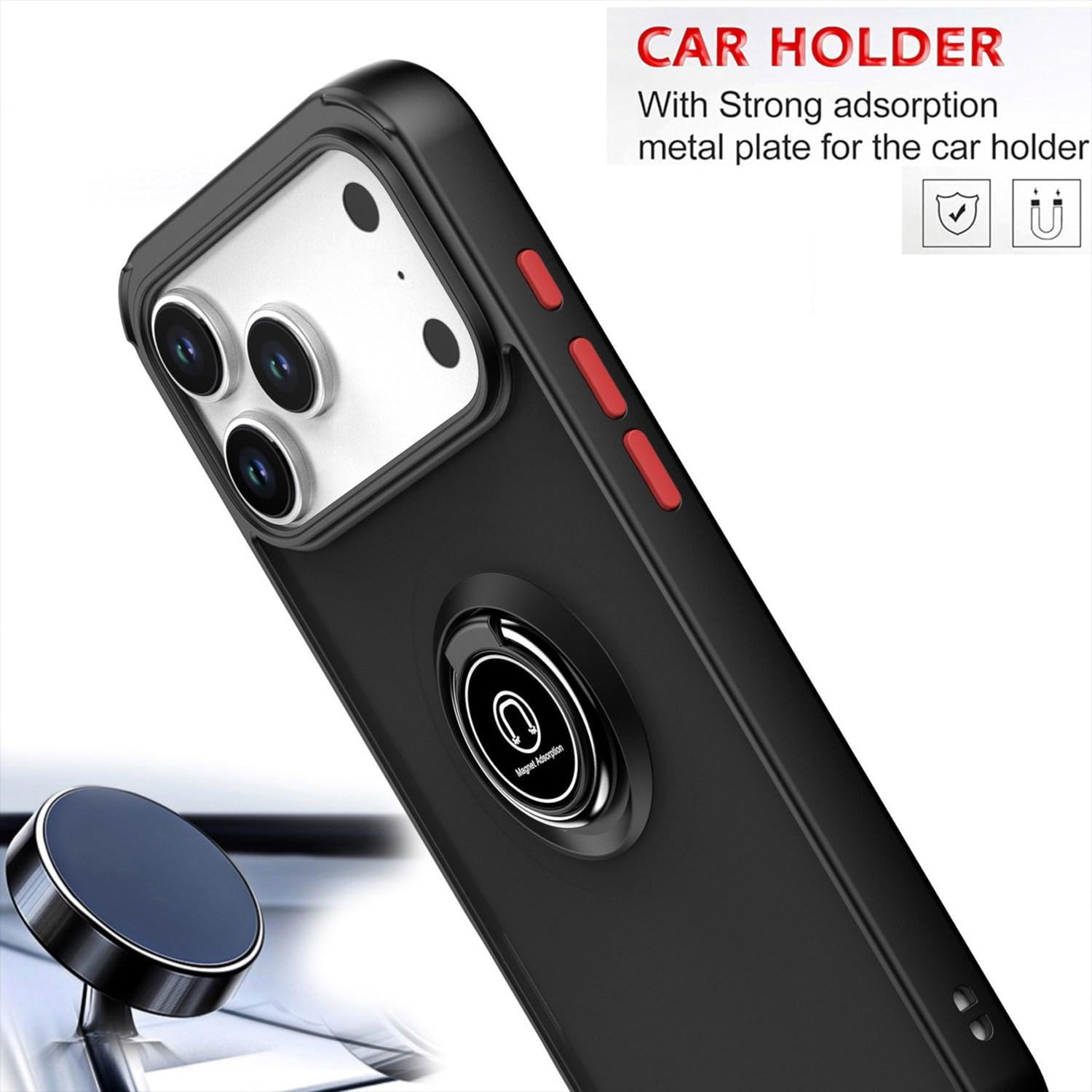 Matte Ring Case for iPhone 17 Pro - Black & Orange