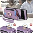 thumbnail image 5 of Phone Case for Google Pixel 6 Wallet Cover with Tempered Glass Screen Protector and Wrist Strap Lanyard RFID Credit Card Holder Ring Stand Cell Accessories Pixel6 Pixle Six Women Men Purple, 5 of 7