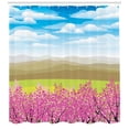 thumbnail image 3 of Cloud Shower Curtain, Japanese Cherry Blossom Branches with Mountain Landscape Blue Sky Oriental Foliage, Fabric Bathroom Set with Hooks, 69W X 75L Inches Long, Multicolor, by Ambesonne, 3 of 3