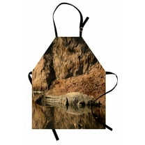 Africa Apron Nile Crocodile Swimming in the River Rock Cliffs Tanzania Hunter Geography Print, Unisex Kitchen Bib Apron with Adjustable Neck for Cooking Baking Gardening, Brown Tan, by Ambesonne