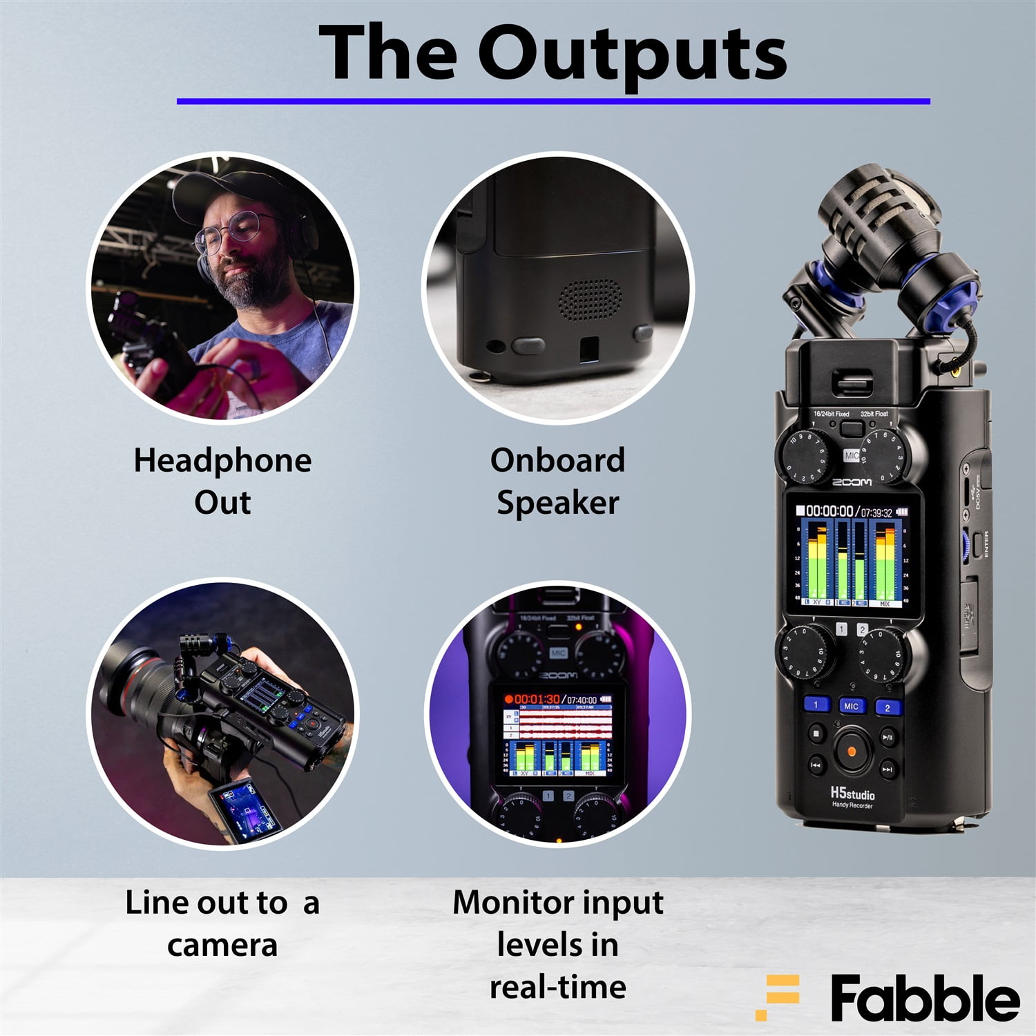 Zoom H5studio Handy Recorder Bundle with Official Accessory Pack, 32-Bit Float Recording, Detachable XY Microphone, 64GB microSDHC Card, Batteries, and Cleaning Cloth