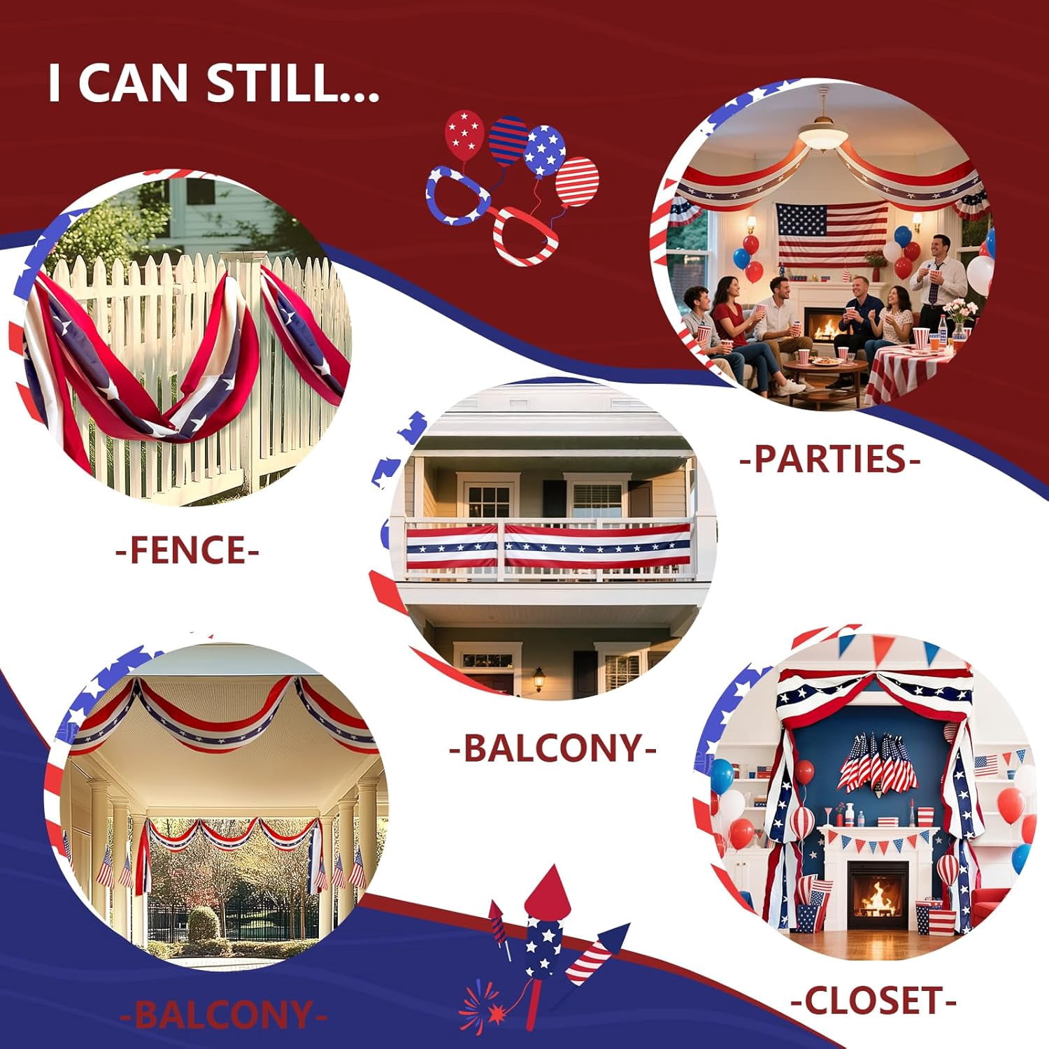 FENLEI 2 Pack 20Ft 4th of July Patriotic Bunting Banner, American Flag Outdoor & Door Decor, 250th Independence Day Decoration