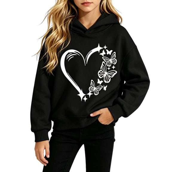 Yutgune Girls' Heart Graphic Hoodie, Long Sleeve Casual Pullover Sweatshirt