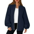 thumbnail image 7 of Womens Fall Fashion 2025 Oversized Zip Up Sweatshirt Jackets Casual Long Sleeve Bomber Outerwear Winter Outfits Navy XXL, 7 of 7