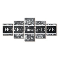 Elephant Stock Home Family Love Wall Sign Wall Art - Horizontal Multi Panel Canvas - Living Room Wall Decor - Wall Signs Multi Panel - Gray And White Decor - 80" x 36"