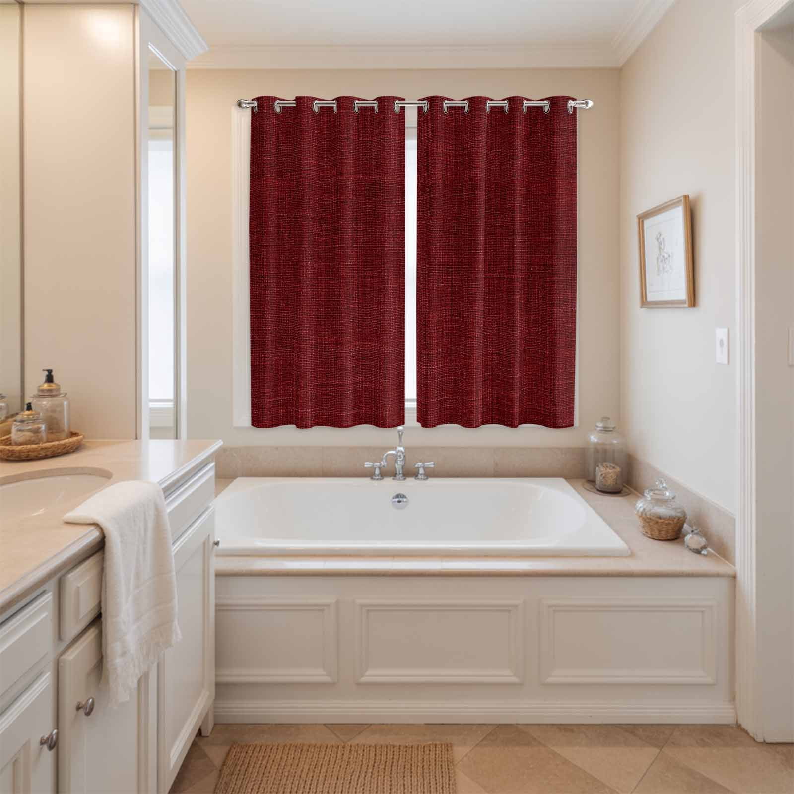 Curtains 63 Inch Length 2 Panels, Vintage Dark Red Grommets Window Treatment Curtain, Farmhouse Retro Solid Color Linen Texture Thermal Curtains Drapes for Living Room/Bathroom