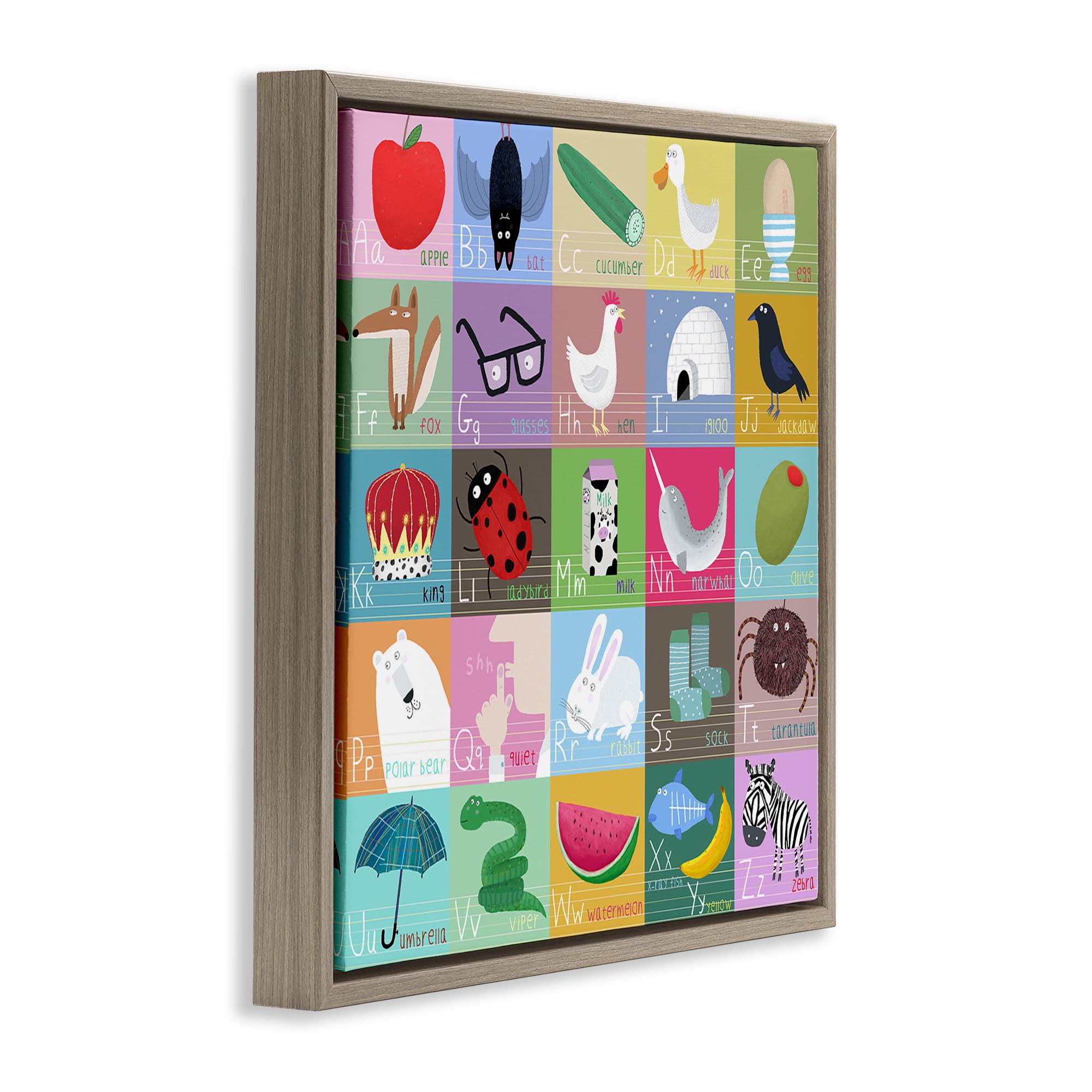 Stupell Industries Alphabet Learning First Words Brown Framed Floater Canvas Wall Art, design by Carla Daly
