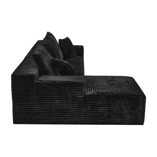 107" Modular Cloud Combination Sofa, L-Shaped Sleeper Sectional with Reclining Chaise, Rabbit Hair Corduroy, Deep Seat, Black