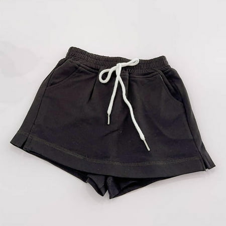NAISIBABY Girls Active Shorts Drawstring Cotton Pockets Casual Culotte Shorts Black 5-6T