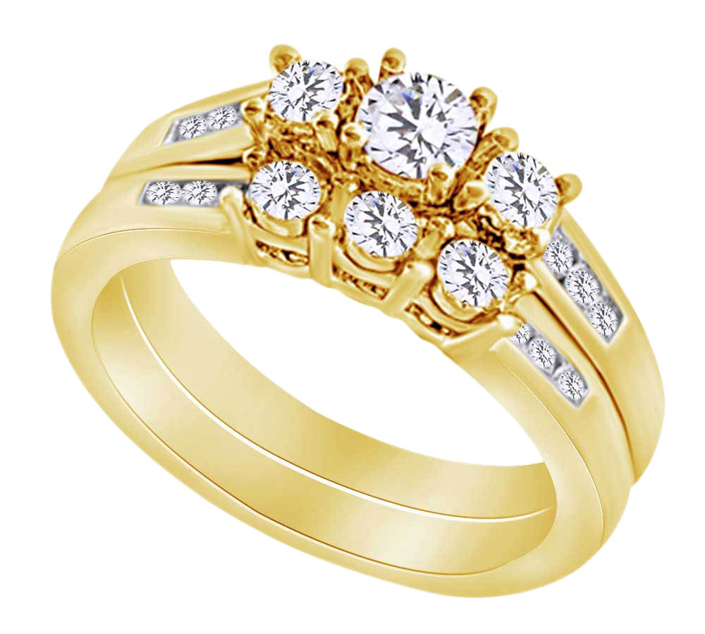 AFFY (0.75 cttw) Round Shape White Natural Diamond Bridal Ring Set In 10k Yellow Gold Ring Size-11.5
