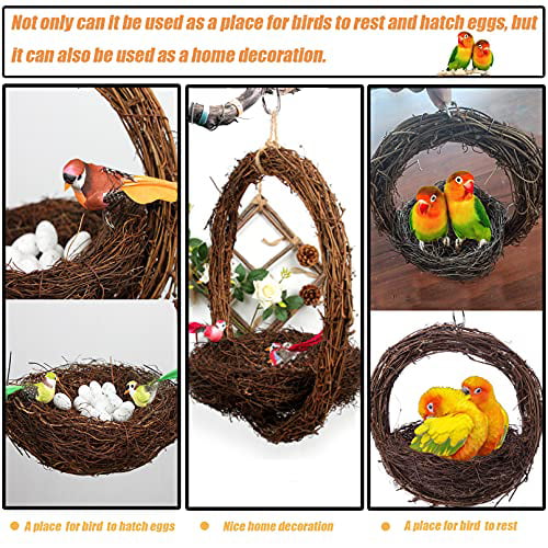 Natural Rattan Bird Hammock Swing Toy with Bells for Cockatoo Budgie Parakeet Finch Conure Lovebird Cockatiel（1Bird Nest 1Coconut Fiber Tfwadmx 2 Pack Bird Breeding Nest
