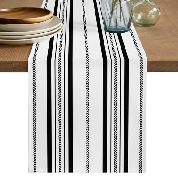 Table Runners 90 Inches Long Dress Scarves, Black Vertical Stripes Farmhouse Coffee/Dining/Kitchen Table Decor Table Runner for Living Room, Geometric Farmhouse Striped 13x90 Inch