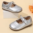 thumbnail image 5 of Girls Dress Shoes Toddler Little Kid Flats Mary Jane School Bowknot Flower Girl Party Ballerina Flat Shoes Silver 30, 5 of 6