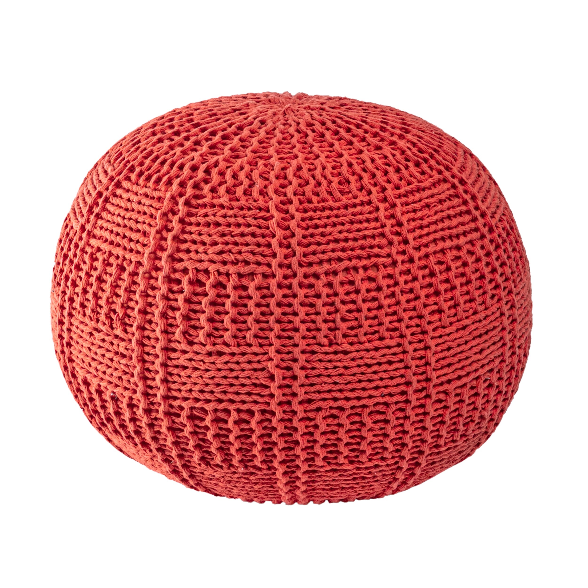 Brooklyn Rug Co  Casual Knitted Cotton Basketweave Pouf Ivory