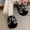Black, variant on Womens Plush Open Toe House Slippers Fuzzy Slide with Heart Bow and Non-Slip Sole for Indoor Comfort,Size 5.5-6