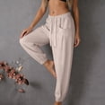 thumbnail image 5 of Npasoilc Sweatpants for Women Solid Color Drawstring Elastic Waist Linen Pocket Casual Trousers,Beige, 5 of 8