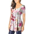 thumbnail image 6 of OKBOP Womens Tops ,Fashion V- Neck Floral Printed Tunic Buttons Short Sleeve T-shirt,Summer Beach New Arrivals Trendy Tops for Women, 6 of 6