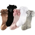 thumbnail image 2 of 5Pairs Baby Girls knee high socks Toddler Bow Mesh Breathable Dress Socks Kids Cotton Tube Uniform Stockings, 2 of 5