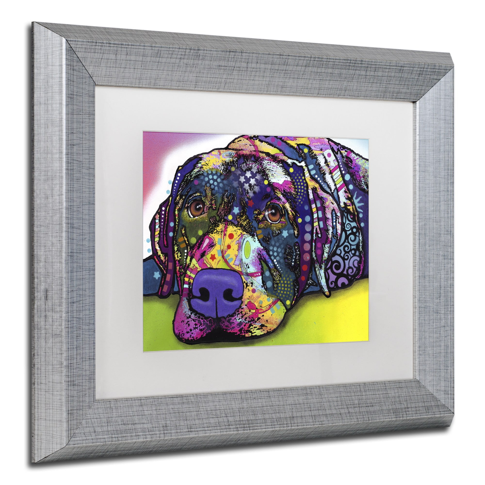 Trademark Fine Art "Savvy Labrador" Canvas Art by Dean Russo White Matte, Silver Frame