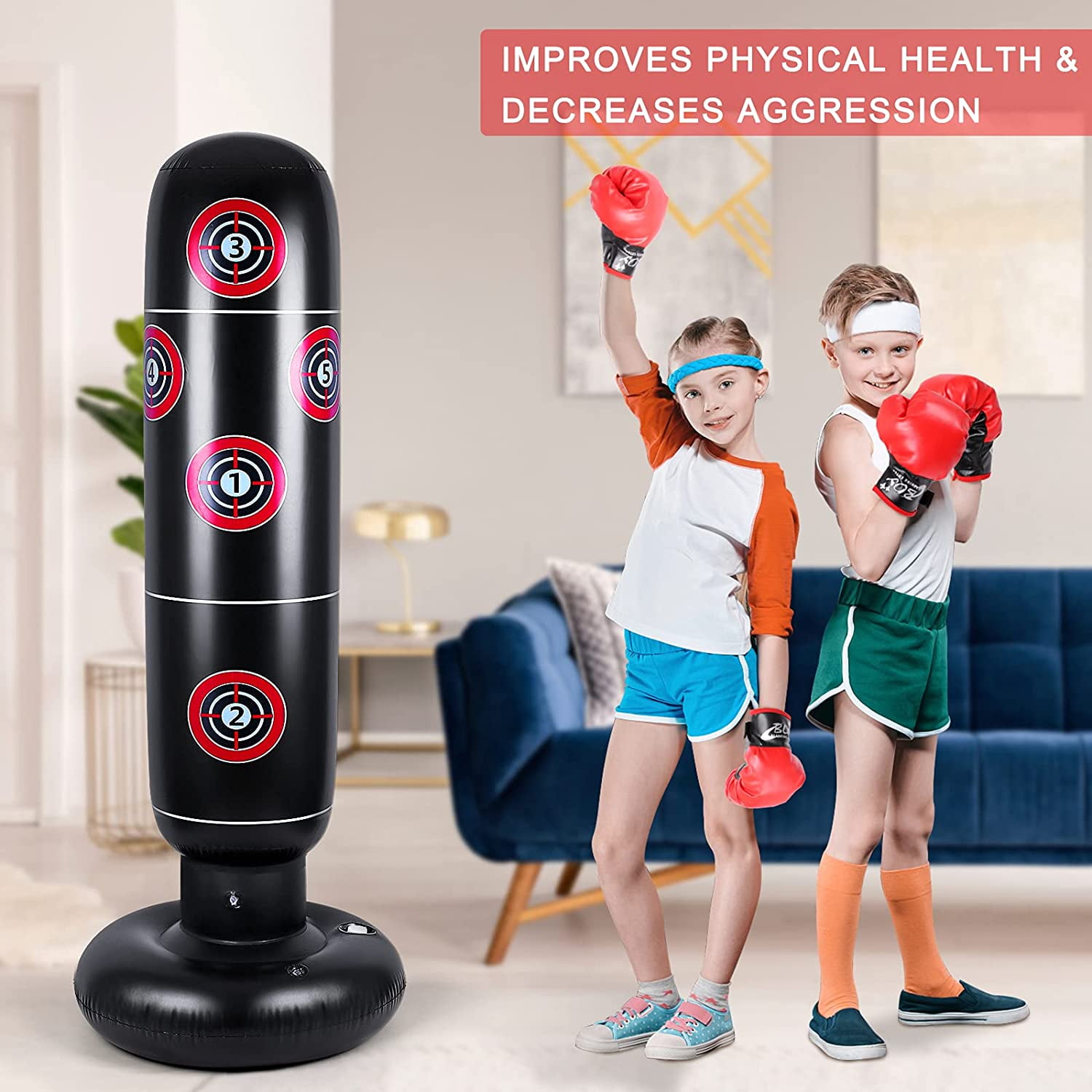 Taekwondo 63in/160cm Boxing Bag for Toddlers Kids Punching Bag with Stand Free Standing Punching Bags Bounce Back for Practicing Kickboxing MMA Inflatable Punching Bag for Kids Karate 