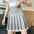 thumbnail image 5 of JGGSPWM Womens Elegant Pleated Mini Skirt Lace Trim Solid Color College Windproof A-line Skirts Gray 2XL, 5 of 9