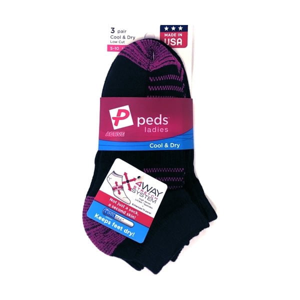 Bundle of 4 Packs - PEDS Active Cool & Dry Low Cut Ankle Socks - Black/Pink (3 Pack) Shoe Size 5-10