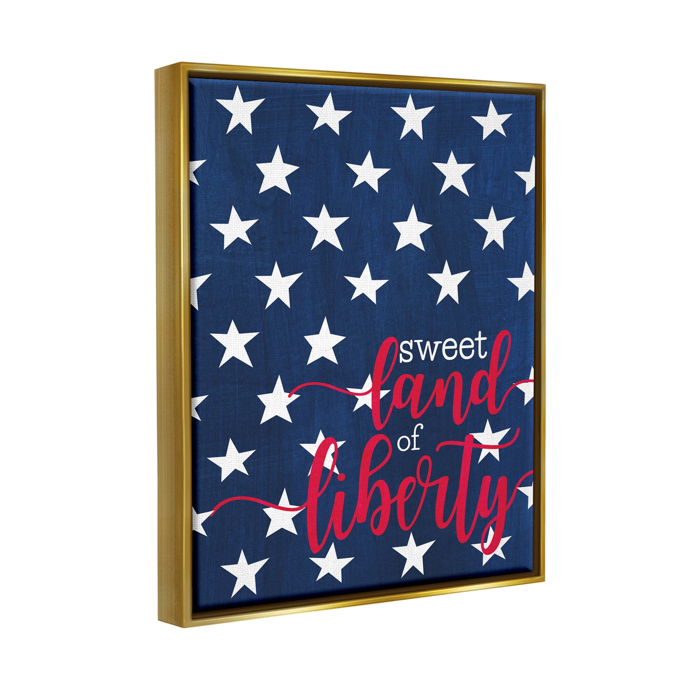 Stupell Industries Sweet Land Of Liberty Americana Graphic Art Metallic Gold Floating Framed Canvas Print Wall Art, Design by Alli Rogosich