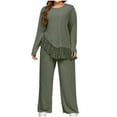 thumbnail image 4 of UAMVSH Two Piece Lounge Sets for Women Plus Size Ribbed Knitted Tassel Hem Long Sleeve Tops and Wide Leg Pants Sweater Suit Outfits(4X-LargeGreen), 4 of 7