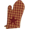 thumbnail image 2 of VHC Brands Star Cotton Primitive Tabletop Kitchen Fabric Loop Appliqued Oven Mitt, Burgundy Red, 2 of 5