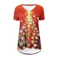 thumbnail image 3 of Camiseta Impresa con Cuello en V de Manga de Raglan de la Parte Trasera Larga Delantera Corta de las Mujeres de Navidad, Vacaciones Informales, 3 of 7
