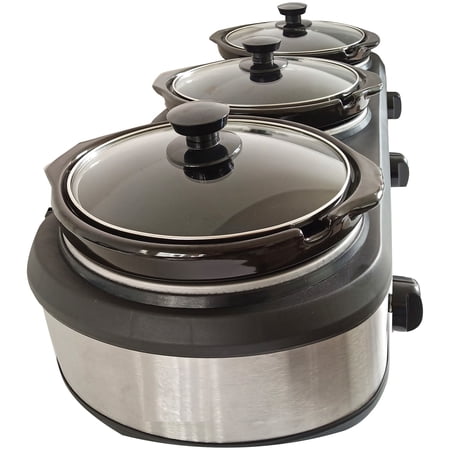 420-Watt Triple Slow Cooker and Buffet Server with Three 2.5-Quart Ceramic Pots, ESC3105-SSPT