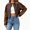 Light brown, variant on Womens Faux Leather Bomber Jackets Cropped Zip Up Color Block Fall Casual Moto Biker Coats