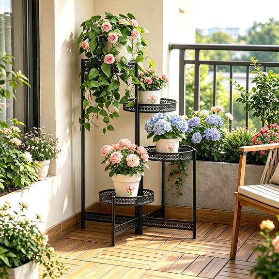 4 Tier Metal Black Plant Stand Stepped Flower Pot Holder Folding Planters Rack for Ourdoor Indoor