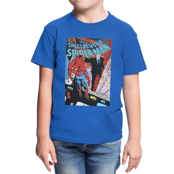 Marvel Spider-Man Youth Tombstone Poster Vintage T-Shirt (Royal, XS-XL)