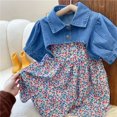 thumbnail image 2 of Setelan Baju Anak Perempuan, Musim Panas Anak-anak Perempuan, Set Denim, Atasan Syal + Rok Suspender Motif Bunga, Setelan Baju Anak-anak Mode Anak Perempuan, 2 of 5