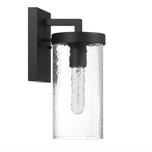 Robert Stevenson Lighting Aria - Modern Minimalist Cylindrical Textured Water Glass and Metal Wall Mounted Outdoor Light, Matte Black