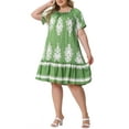 thumbnail image 4 of Agnes Orinda Women's Plus Size Boho Dresses Pleated Crew Neck Short Sleeve Flared Flowy Summer Casual Midi Sundress 2X Green, 4 of 6