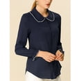 thumbnail image 2 of Blusa De Manga Larga Con Cuello Peter Pan Y Volantes Para Mujer Azul marino S, 2 of 6