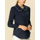 thumbnail image 2 of Blusa De Manga Larga Con Cuello Peter Pan Y Volantes Para Mujer Azul marino S, 2 of 6