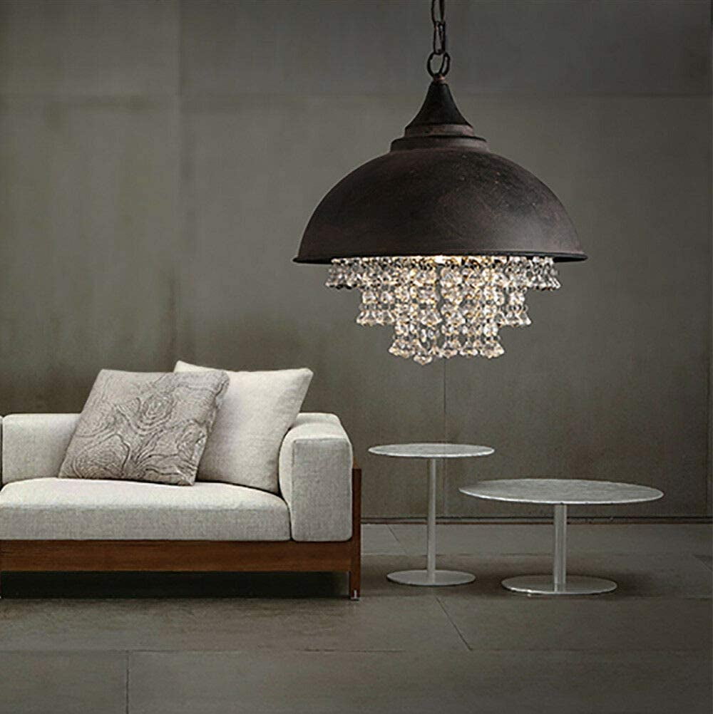 ANQIDI Retro Industrial Crystal Chandelier Iron Rustic Pendant Lamp Loft Hanging Light